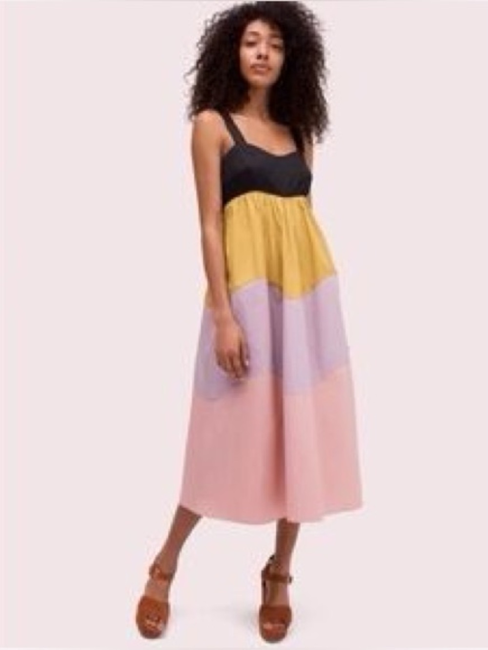 Colorblock Midi Dress in Black, Mustard, Lavender and Pink